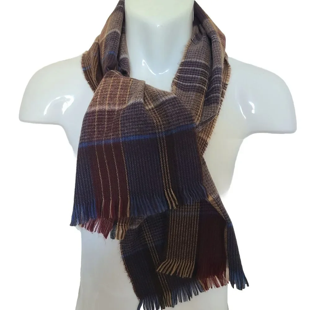 PACO RABANNE scarf FRANCE Plaid brown/ blue/ tan Acrylic unisex  54